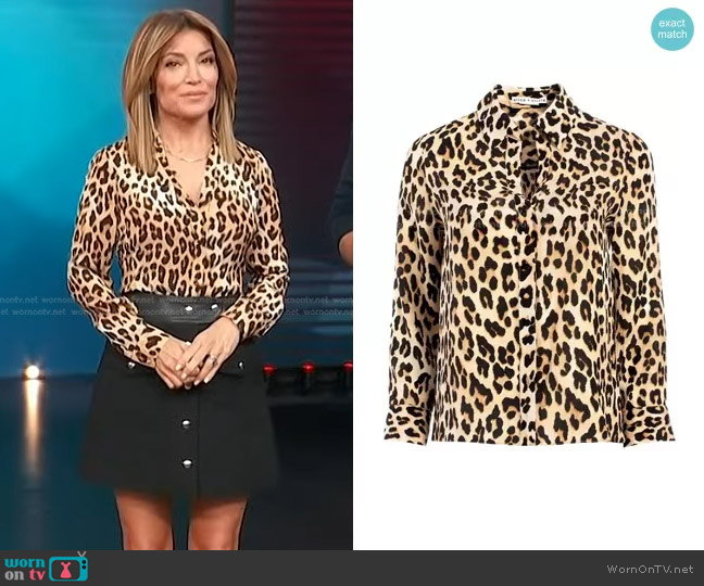 Alice + Olivia Eloise Leopard Print Blouse worn by Kit Hoover on Access Hollywood