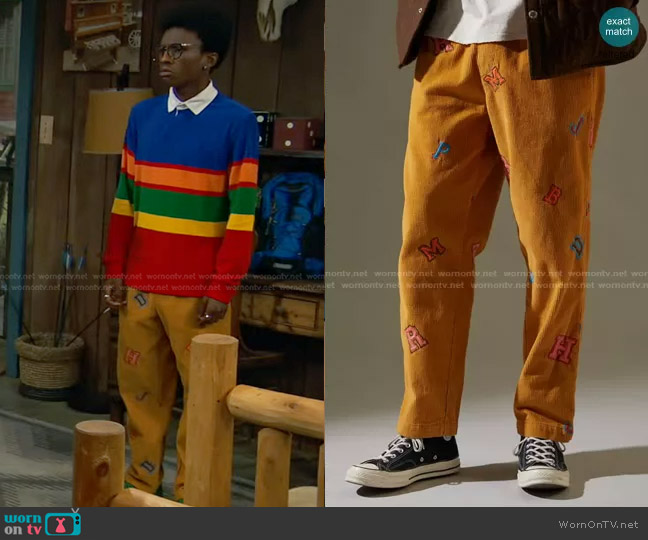 Urban Outfitters Embroidered Varsity Letter Corduroy Beach Pant worn by Noah Lambert (Israel Johnson) on Bunkd