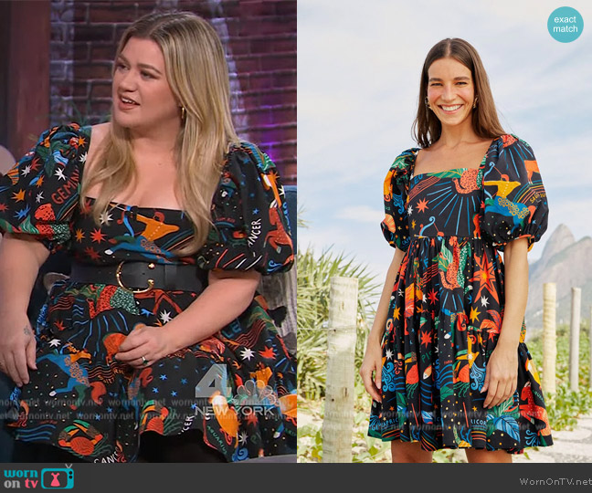Farm Rio Zodiac Organic Cotton Mini Dress worn by Kelly Clarkson on The Kelly Clarkson Show
