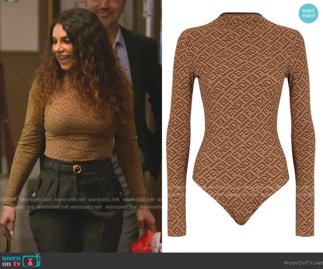 Fendi x Skims Mock Neck Long Sleeve Bodysuit worn by Jennifer Aydin on The Real Housewives of New Jersey