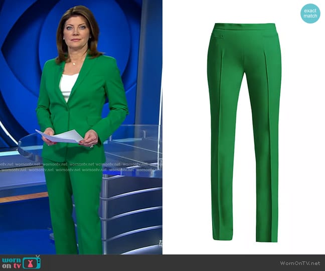 Akris Punto Francoise Stretch Wool Pants worn by Norah O'Donnell on CBS Evening News