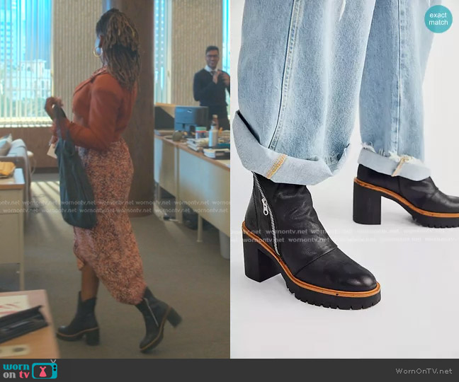 Free People Jack Zip Ankle Boots worn by Malika Williams (Zuri Adele) on Good Trouble