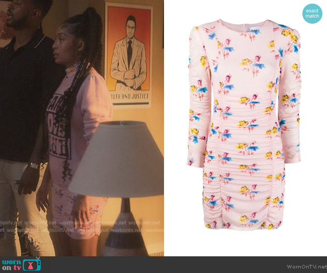Ganni Pink Nylon Mini Dress worn by Zoey Johnson (Yara Shahidi) on Grown-ish