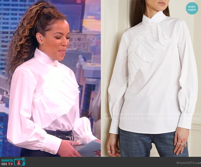Gucci Ruffled cotton-poplin blouse worn by Sunny Hostin on The View