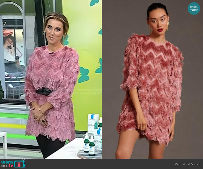 Hutch Fringed Chevron Dress in Rose worn by Sarah Eggenberger on Today