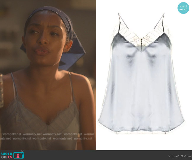 IRO Berwyn lace-trimmed silk top worn by Zoey Johnson (Yara Shahidi) on Grown-ish