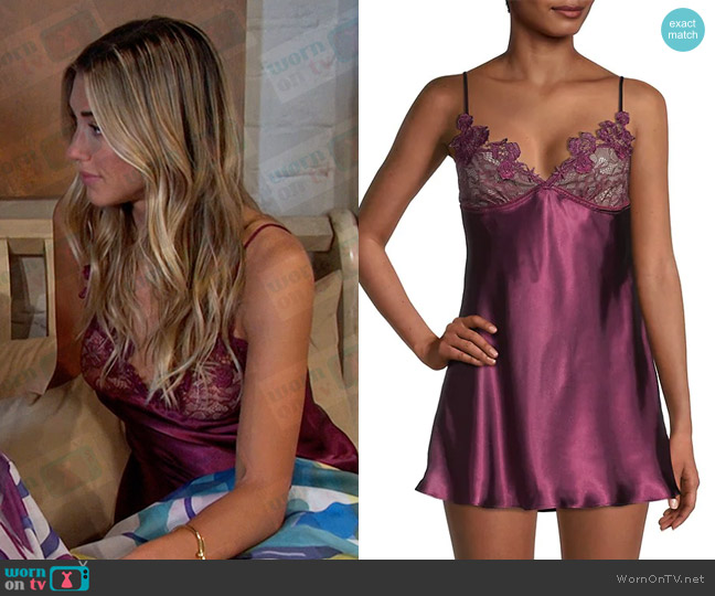 In Bloom by Jonquil Lavender Hill Satin Chemise in Mulberry worn by Sloan Peterson (Jessica Serfaty) on Days of our Lives