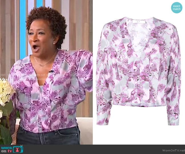 IRO Graphic-print v-neck blouse worn by Wanda Skye on Tamron Hall Show
