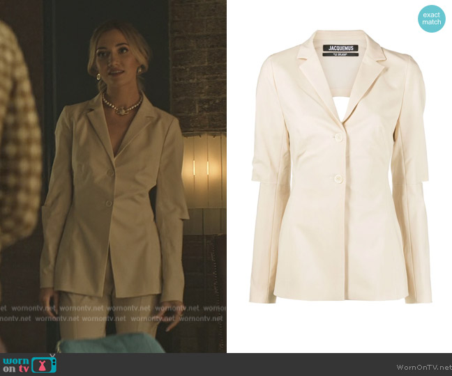 Jacquemus Melo backless blazer worn by Lady Phoebe (Tilly Keeper) on You