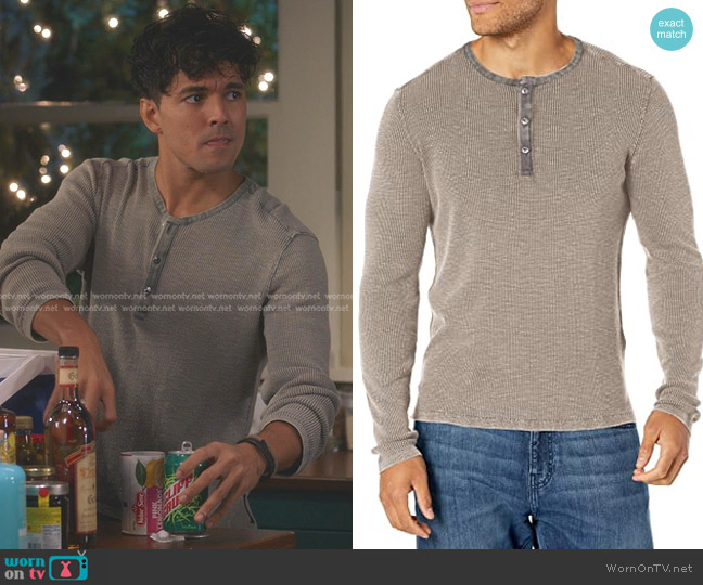 John Varvatos Nashville Waff Henley Top in Grey Heather worn by Lucas Adams (Niko Terho) on Greys Anatomy