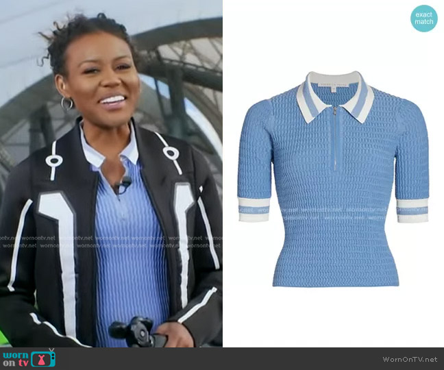 Veronica Beard Jorja Half-Zip Polo worn by Janai Norman on Good Morning America