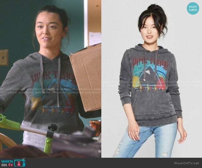 Junk Food Distressed Pink Floyd Hoodie worn by Mika Yasuda (Midori Francis) on Greys Anatomy