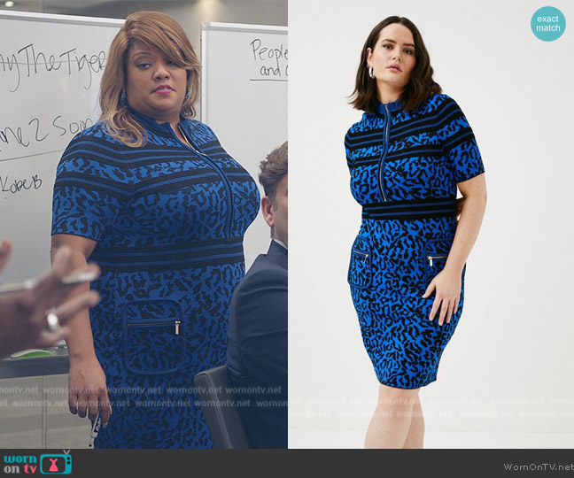 Plus size Animal Jacquard Knit Zip Detail Dress worn by Dori Ovens (X Mayo) on American Auto