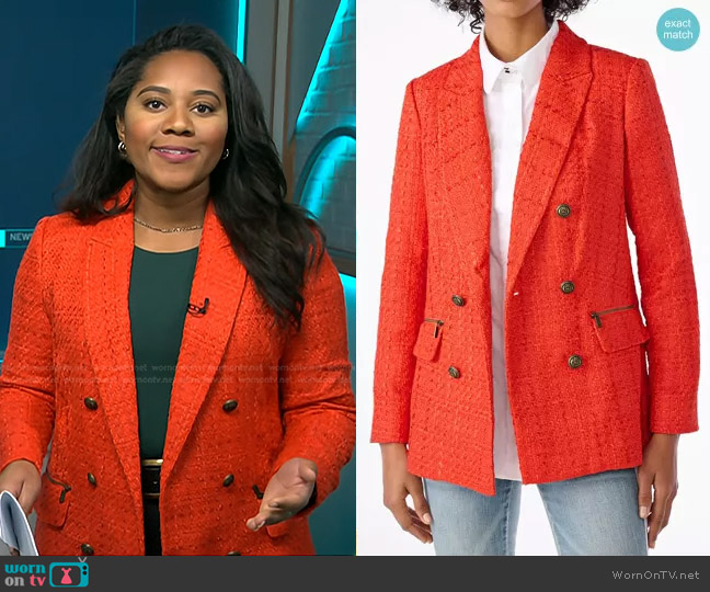Karl Lagerfeld Paris Double Breasted Tweed Blazer worn by Kay Angrum on NBC News Daily