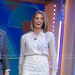 Kayna Whitworth’s white polka dot blouse and skirt on Good Morning America