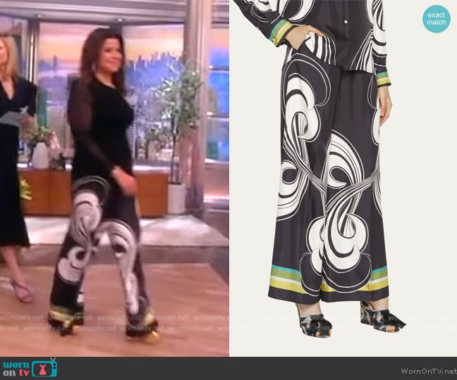 LA Double J Palazzo Placee Silk Pants worn by Ana Navarro on The View