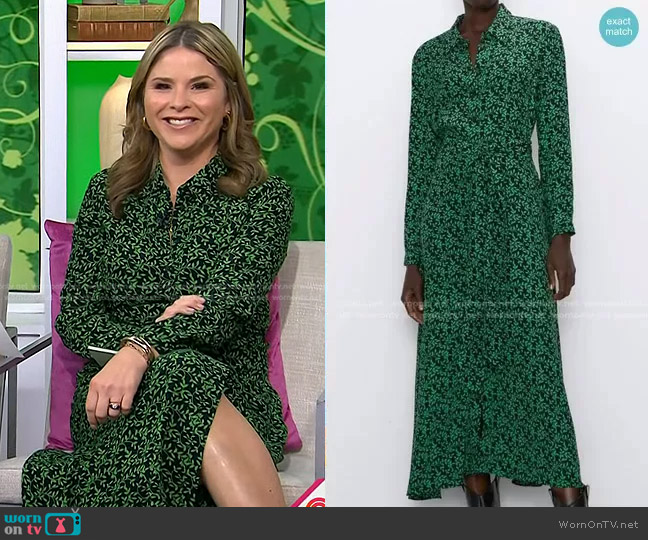 Zara Leaf Print Shirt Dress worn by Jenna Bush Hager on Today