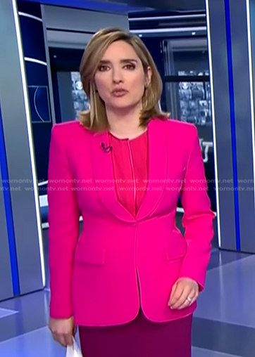 Margaret’s pink shawl collar blazer on CBS Evening News