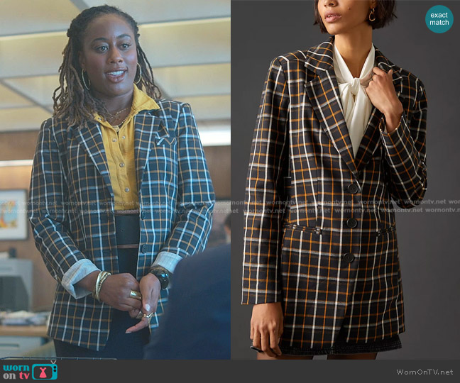 Maeve Oversized Plaid Equestrian Blazer worn by Malika Williams (Zuri Adele) on Good Trouble