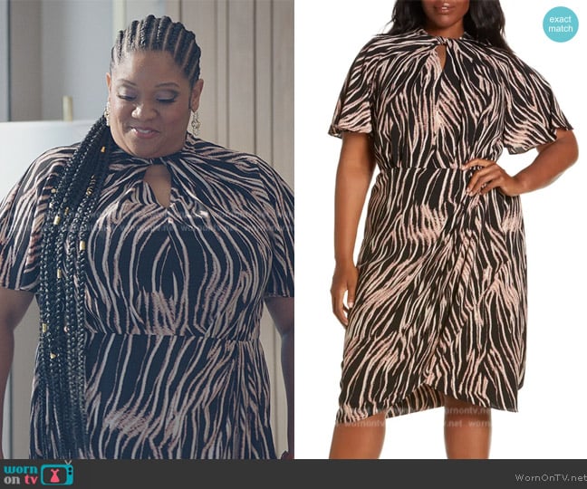 Maggy London Swirl Print Crepe Midi Dress worn by Dori Ovens (X Mayo) on American Auto