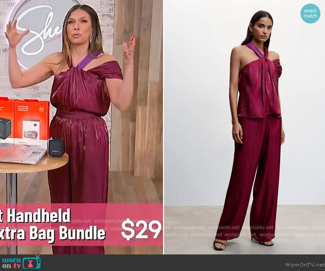 Mango Asymmetric satin blouse worn by Melissa Garcia on Sherri