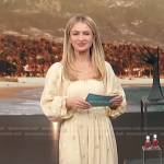 Maria Provenzano’s beige floral dress on Access Hollywood