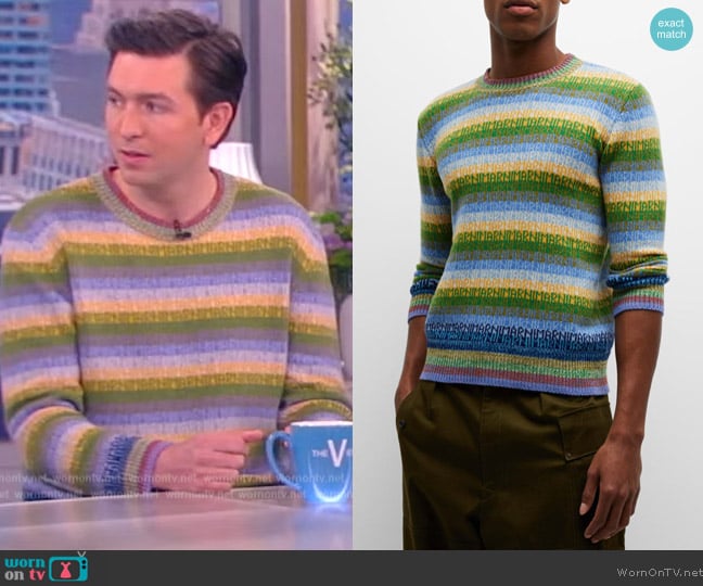 Marni Intarsia Logo Wool Sweater worn by Nicholas Braun on The View