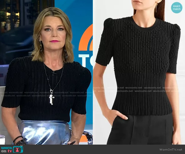 Bottega Veneta Metallic Ribbed Sweater worn by Savannah Guthrie on Today