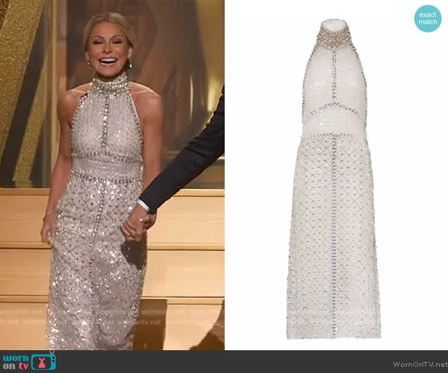 Miu Miu Halterneck Embroidered organza Dress worn by Kelly Ripa on Live with Kelly and Mark