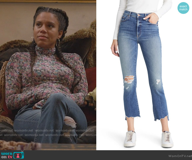 Mother The Insider High Waist Crop Step Chew Hem Jeans worn by Fay (Grasie Mercedes) on Grand Crew