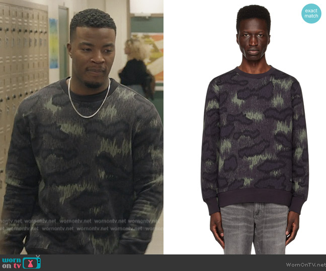 PS by Paul Smith Black & Green Camouflage Sweatshirt worn by Spencer James (Daniel Ezra) on All American