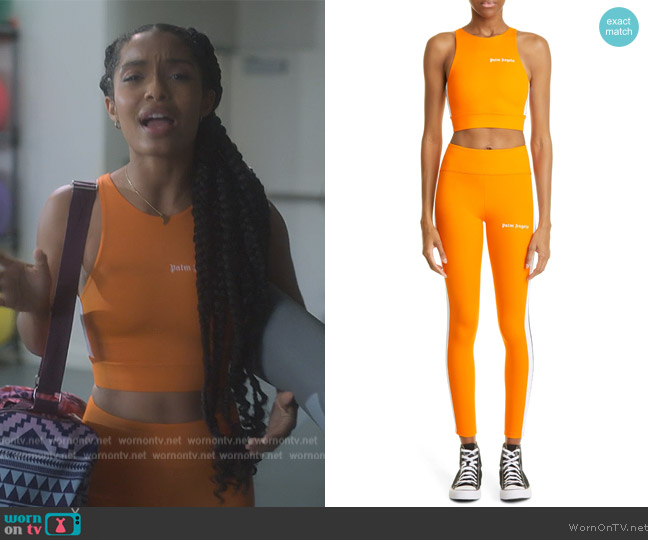 Palm Angels Logo Side Stripe Sports Bra worn by Zoey Johnson (Yara Shahidi) on Grown-ish