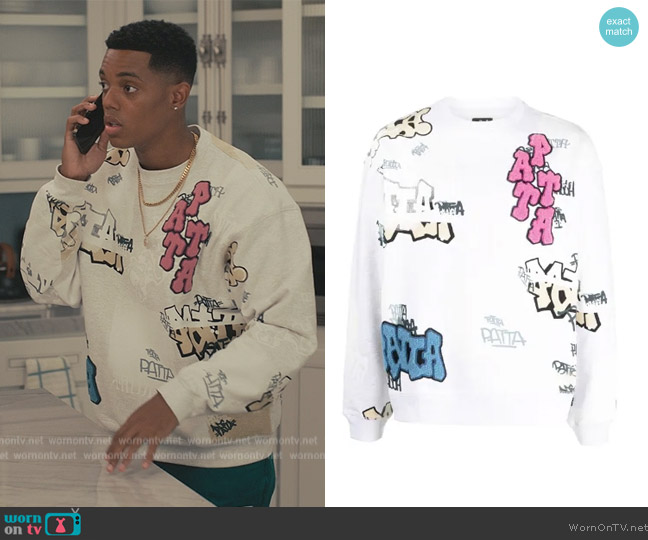 Patta Graffiti-print Crew-neck sweatshirt worn by Will Smith (Jabari Banks) on Bel-Air