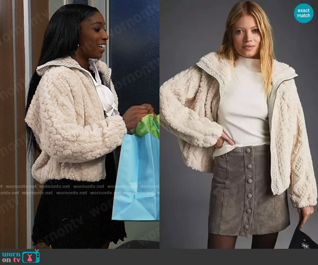 Pilcro Cable-Knit Zip-Up Sweater worn by Trina Robinson (Tabyana Ali) on General Hospital