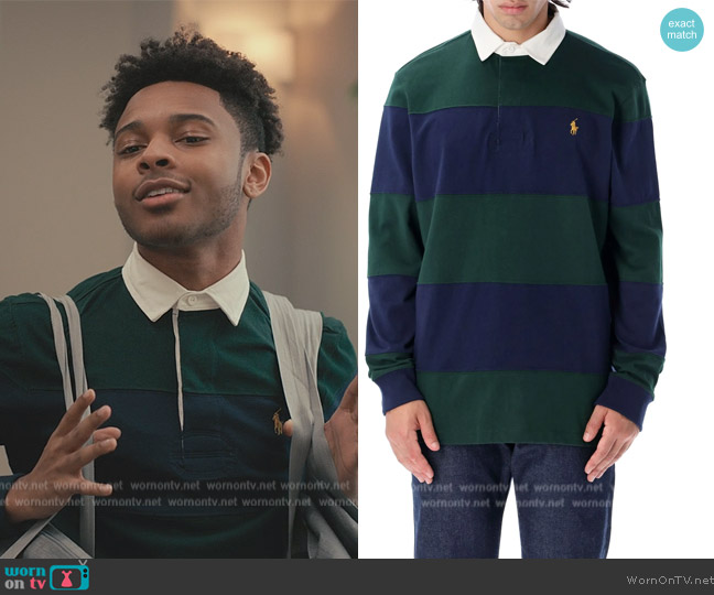 Ralph Lauren Striped Long-Sleeved Polo Shirt worn by (Amarr) on Bel-Air