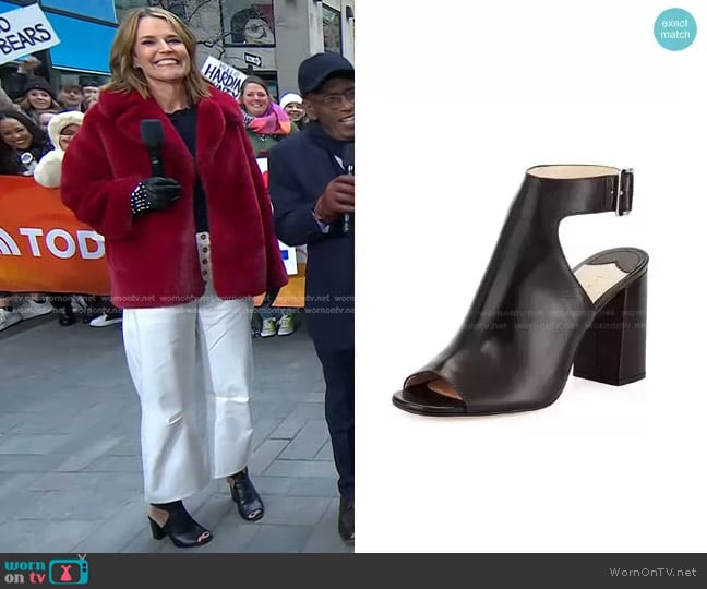 Prada Leather Ankle-Wrap Sandal in Nero worn by Savannah Guthrie on Today