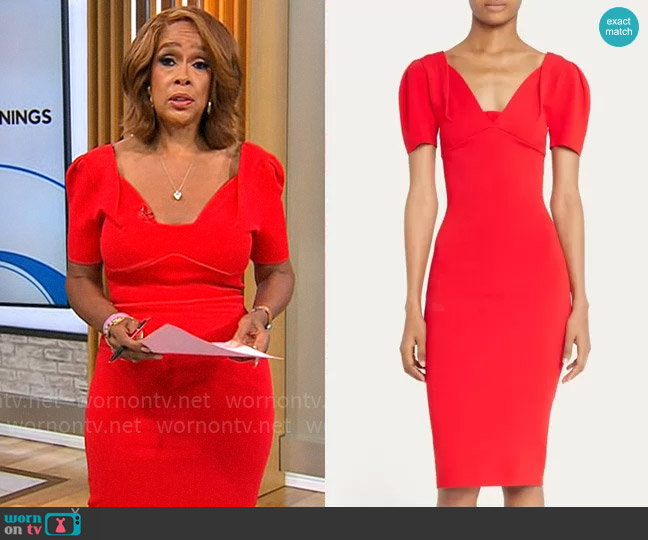 Roland Mouret Short-Sleeve Knit Midi Dress worn by Gayle King on CBS Mornings