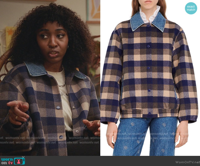 Sandro Warren plaid-patterned jacket worn by (Ayo Edebiri) on Abbott Elementary