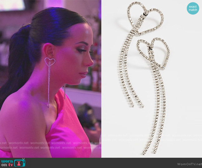 Shashi Heart Rhinestone Drop Earrings worn by  on The Real Housewives of New Jersey