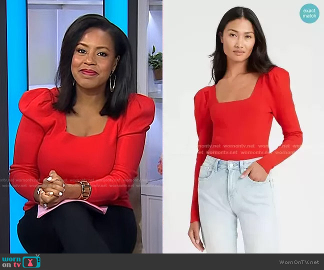 Banana Republic Square-Neck Puff-Sleeve Sweater Top worn by Sheinelle Jones on Today