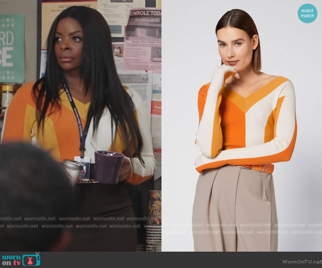 Other Stories Fitted Deep Neck Ribbed Top worn by Ava Coleman (Janelle James) on Abbott Elementary
