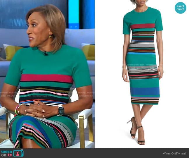 Diane von Furstenberg Stripe Short Sleeve Sweater Dress worn by Robin Roberts on Good Morning America