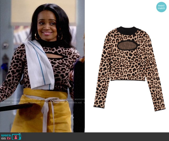 Topshop Knit Animal Print Cutout Sweater worn by Randi (Kyla Pratt) on Call Me Kat