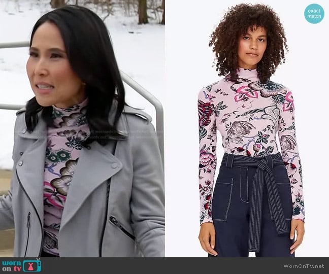 Tory Burch Kyra Turtleneck top in Pink Happy Times worn by Vicky Nguyen on Today