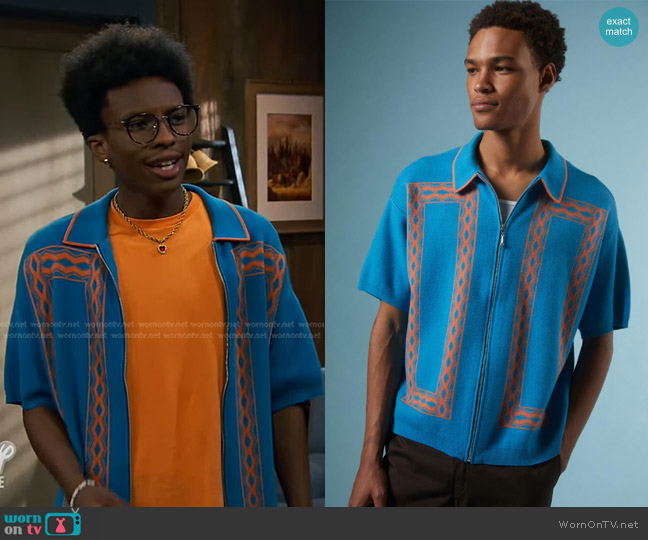 Urban Outfitters Jacquard Relaxed Zip Polo Shirt worn by Noah Lambert (Israel Johnson) on Bunkd