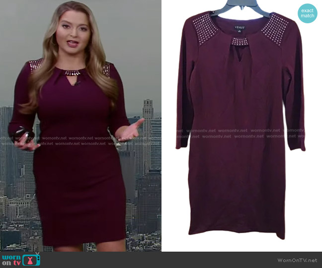 Venus Plum Dress with Silver Rhinestone Accents worn by Dani Beckstrom on Good Morning America