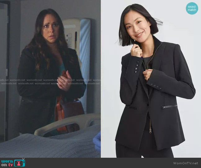 Veronica Beard Core Scuba Jacket in Black worn by Maddie Kendall (Jennifer Love Hewitt) on 9-1-1