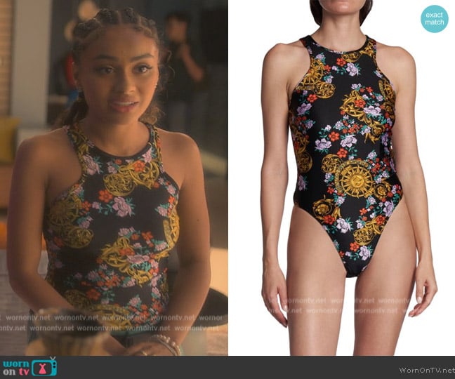 Versace Sunflower Garland Bodysuit worn by Kiela (Daniella Perkins) on Grown-ish