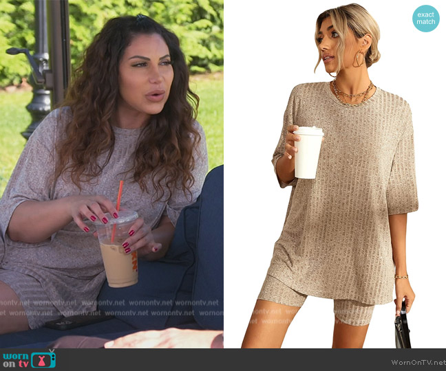 Wdirara 2 Piece Outfits Ribbed Tee and Shorts worn by Jennifer Aydin on The Real Housewives of New Jersey