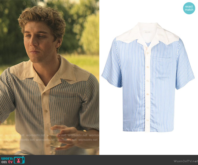 Wales Bonner Striped-panel Short-sleeve Shirt worn by Adam Pratt (Lukas Gage) on You